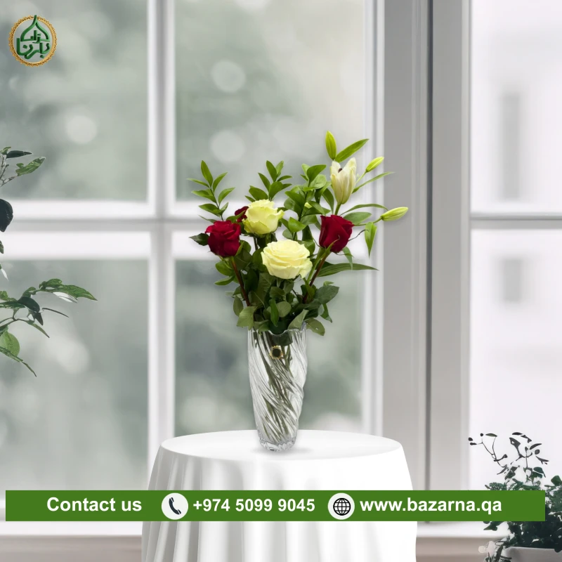 Mixed Flowers Arrangement With Glass Vase 10A