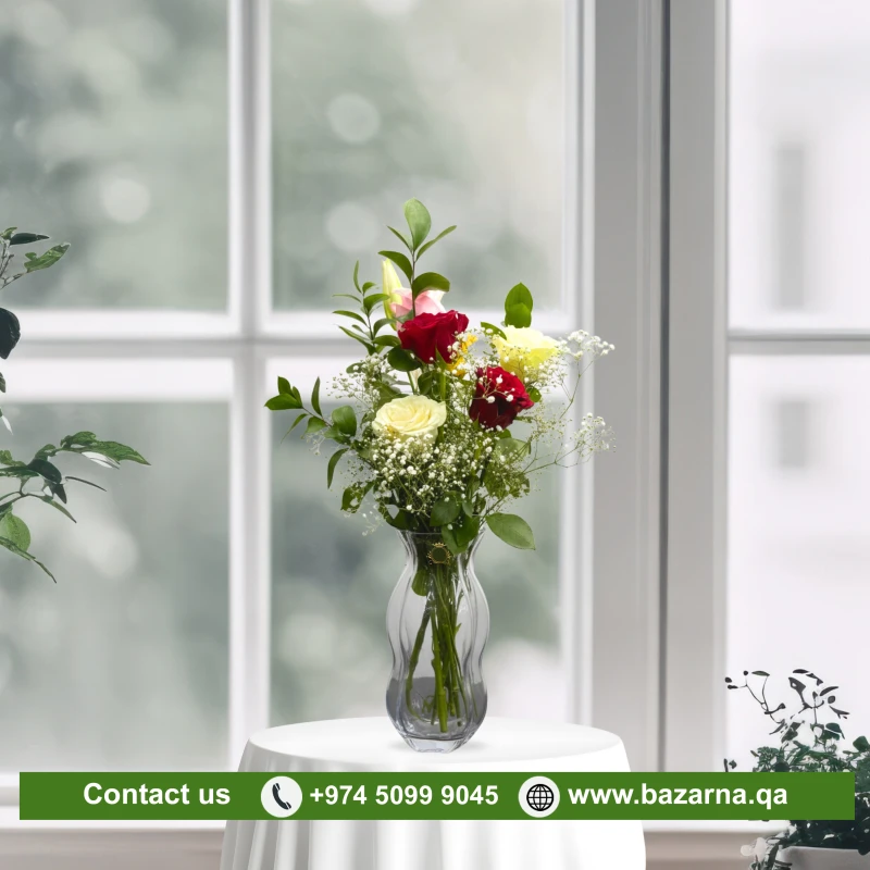 Mixed Flowers Arrangement With Glass Vase 40A