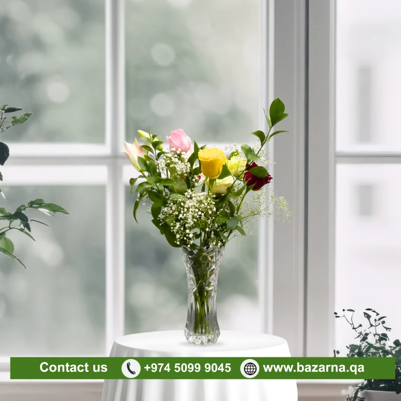 Mixed Flowers Arrangement With Glass Vase 20A