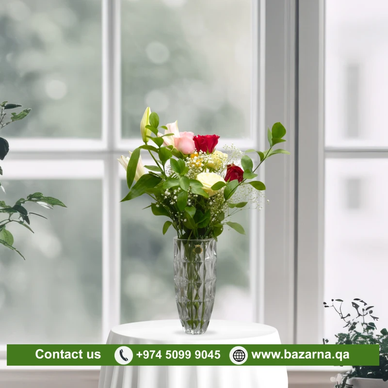 Mixed Flowers Arrangement With Glass Vase 30A